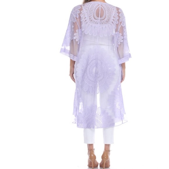 Simply Couture Sheer Elbow Sleeve Embroidered Cardigan, Women's Size L - Picture 3 of 3